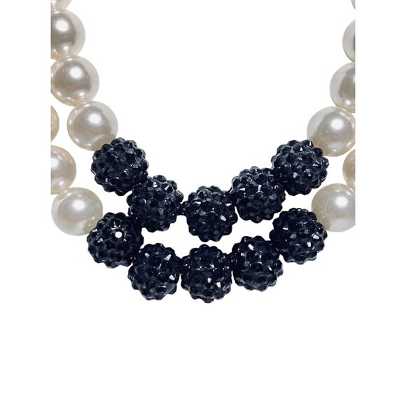 Roman Double Strand Faux Pearl And Black Textured Bead Necklace (6190) - Picture 3 of 6
